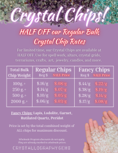 Crystal chips half off at Crystallography Gems