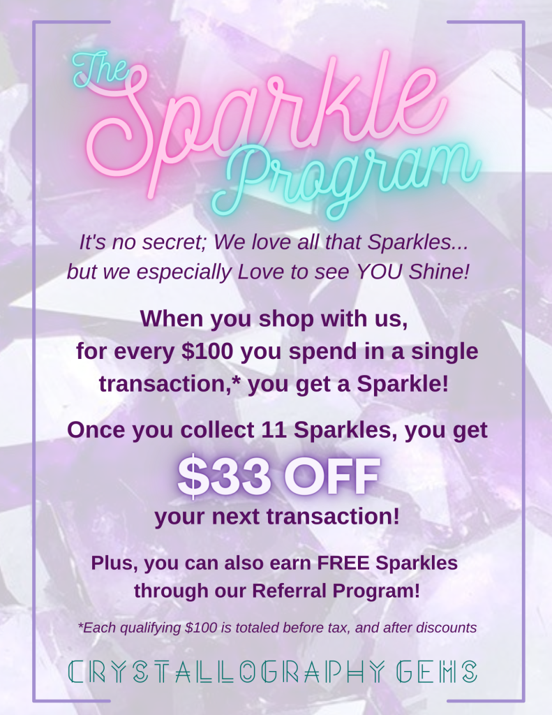 sparkle rewards loyalty program flyer for crystallography gems
