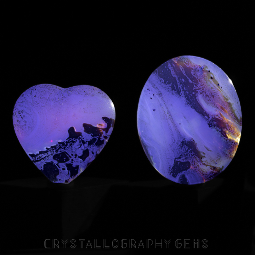 Blue Amber from Crystallography Gems shown under UV Light