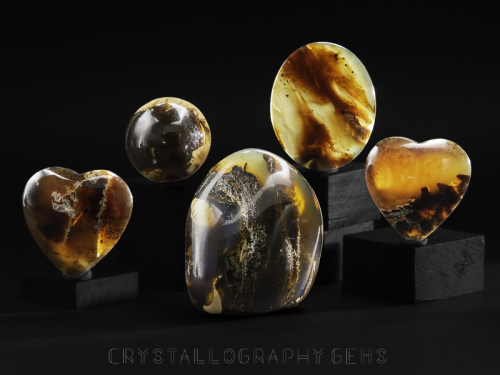 Blue Indonesian Amber fossils carved into various shapes