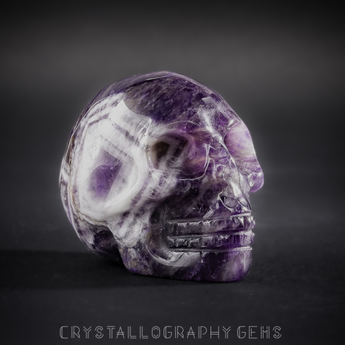 Chevron Amethyst skull carving