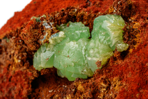 Closeup of Green Adamite raw crystal on matrix