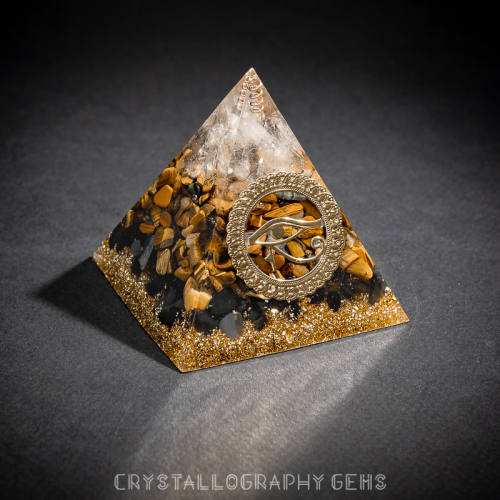 Orgonite Pyramid with Eye of Horus and Tiger's Eye crystals